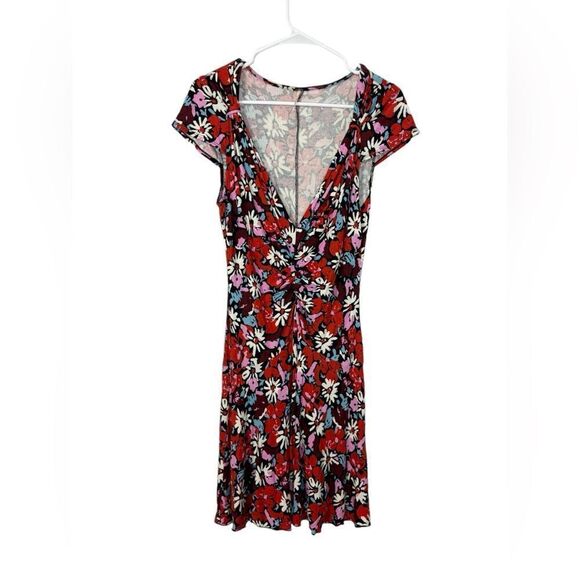 Free People red floral key to your heart v-neck mini dress M - Picture 3 of 9